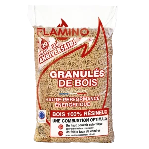 Granulés de bois FLAMINO Premium DINplus – Palette de 70 sacs de 15 kg